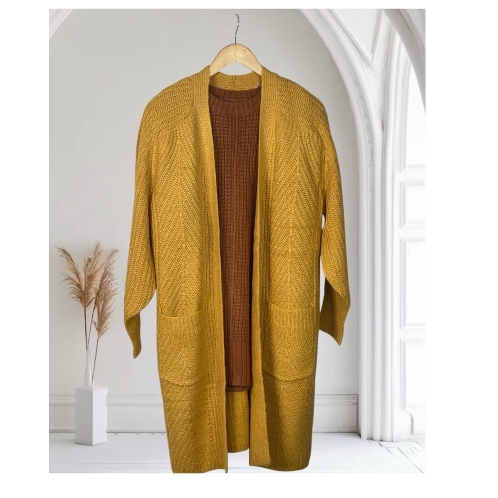 Love & Whimsy Mustard knit Open Front Cardigan medium